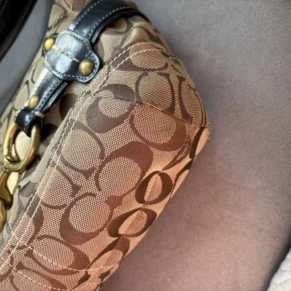 Coach Signature Brown Black Shoulder Monogrammed Ergo Hobo Bag E0732-11274 - Picture 12 of 17